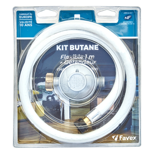 Kit CHAUFFAGE D’APPOINT butane détendeur + raccord tétine + 1 tube souple + collier serrage